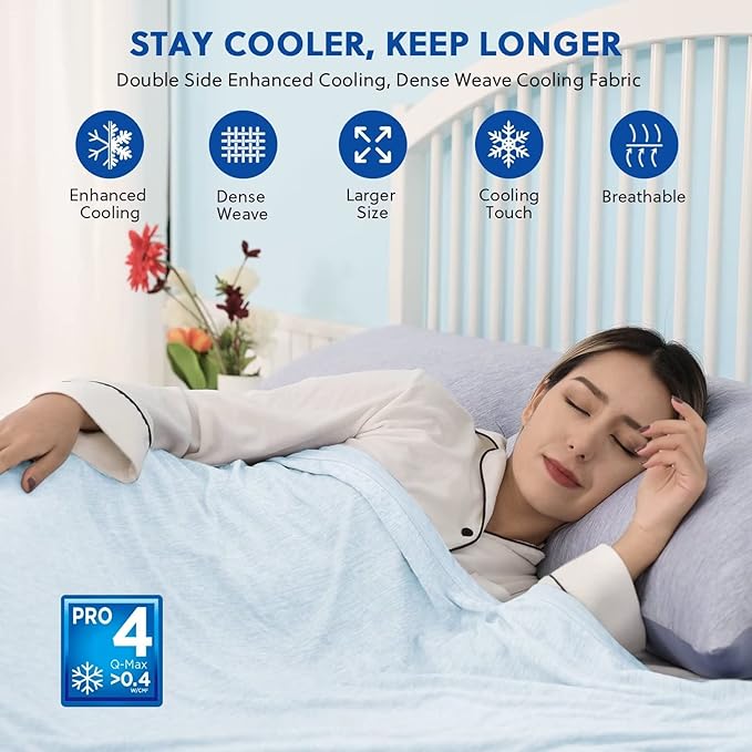 HOMFINE Cooling Blankets for Hot Sleepers - Summer Blanket Thin Lightweight Breathable Soft Double Side Enhanced Cooling for Bed Couch Sofa, Keep Cool for Night Sweats (Light Blue, 50 x 70 inches)-StrideForce Fitness