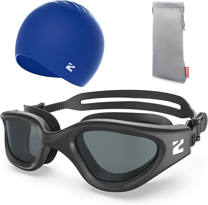 ZIONOR G1 Lite Swim Goggles with Swim Cap Comfortable Anti-fog Swimming Goggles Cap Set for Adult Men Women-StrideForce Fitness