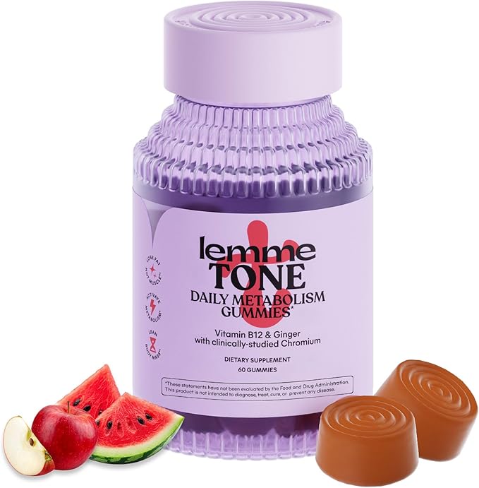 Lemme Tone Metabolism Gummies, Apple Cider Vinegar, Clinically Studied Chromium, B12, Ginger, Promote Lean Body Mass, Watermelon Apple Flavor (30 Day Supply)-StrideForce Fitness