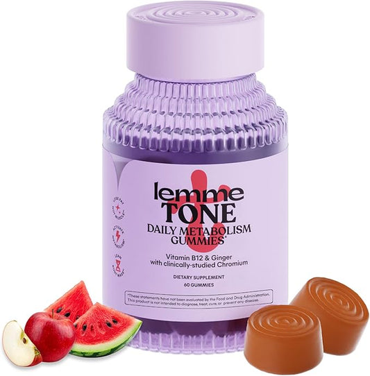 Lemme Tone Metabolism Gummies, Apple Cider Vinegar, Clinically Studied Chromium, B12, Ginger, Promote Lean Body Mass, Watermelon Apple Flavor (30 Day Supply)-StrideForce Fitness