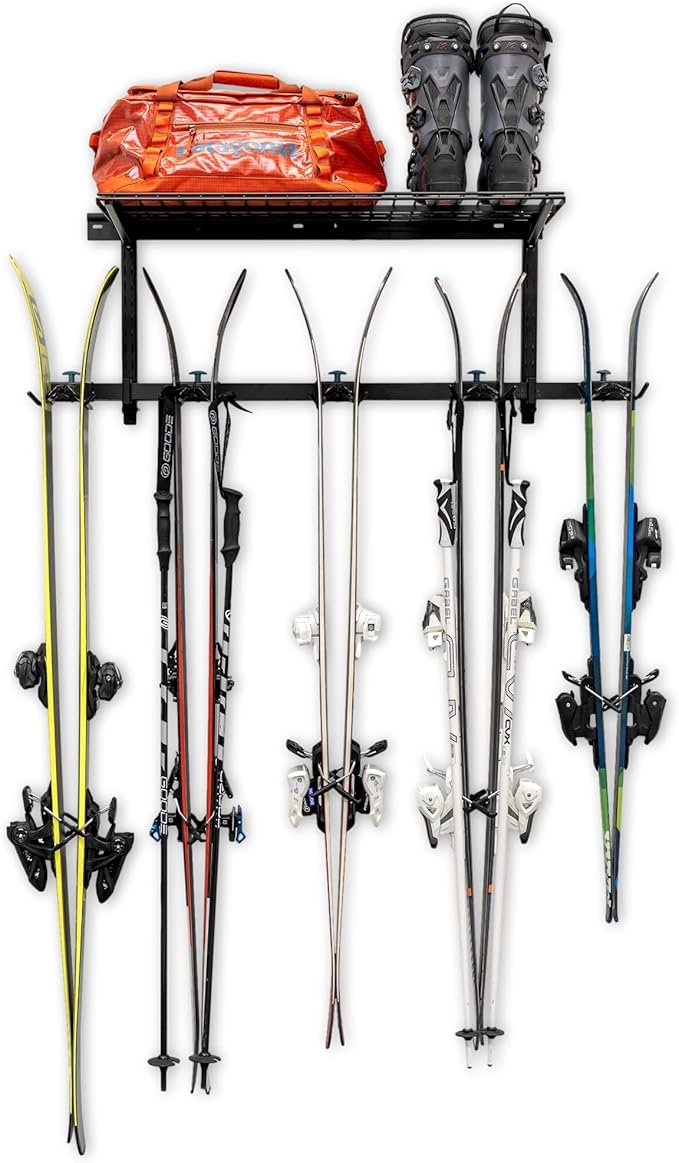 StoreYourBoard Lone Peak Ski Storage Rack and Wall Shelf, Holds 5 Pairs of Skis and Poles, Supports 300 lbs, 46 in x 13.75 in x 16 in-StrideForce Fitness