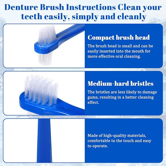 6 Pack Dual Headed Firm Hard Bristle Toothbrush, Portable Denture Brush, Denture Clean Toothbrush for Dentures Braces Cleaning