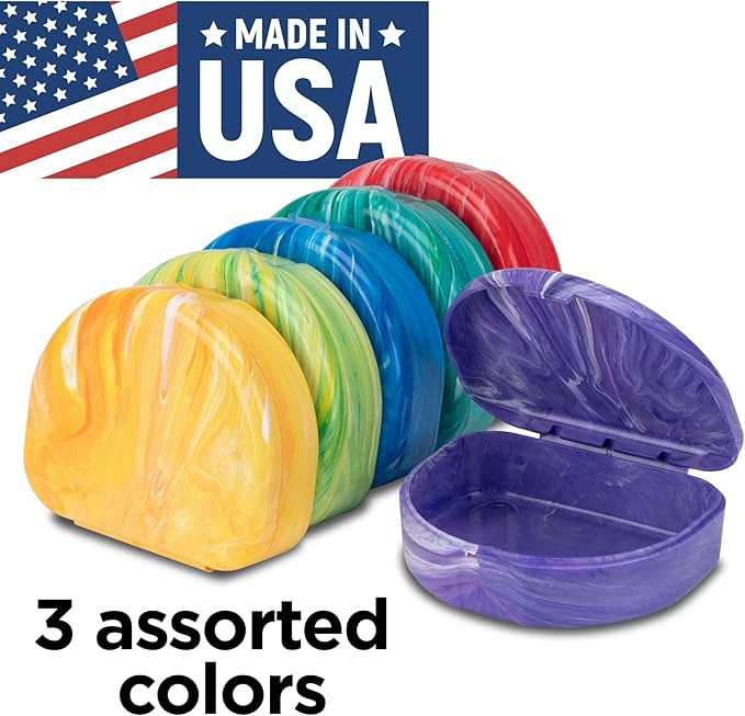 Practicon Marble Retainer Cases, Orthodontic Aligner Case, Mouth Guard Holder (3 Pack) (Assorted)