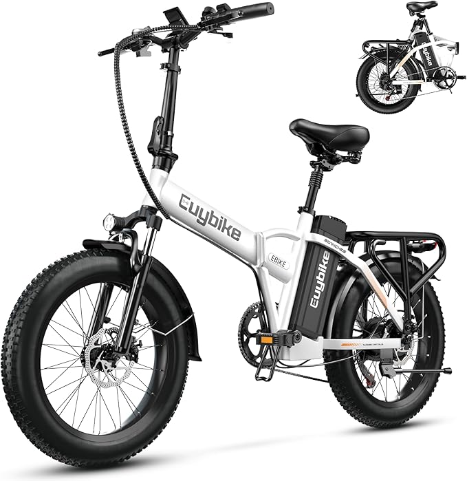 1000W Folding Electric Bike, 48V 20AH Large Removable Battery E Bike, 30+MPH, 80 Miles Max Range, 20" Fat Tire Electric Bike for Adults, Adult Electric Bicycles for Commute Beach Snow-StrideForce Fitness