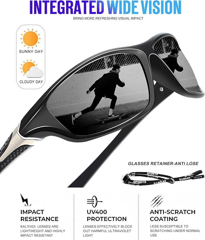 KALIYADI Polarized Sunglasses-Men Sports Sunglassses: Mens Sunglasses with UV Protection for Fishing Driving Cycling Running-StrideForce Fitness