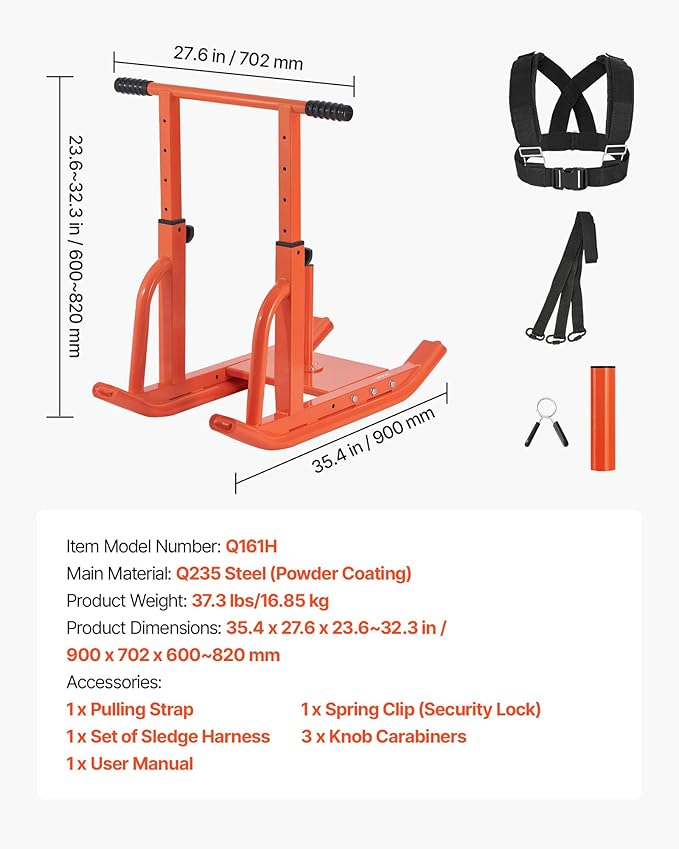 VEVOR Weight Sled, Steel Power Sled, Fitness Training Sleds for Athletic Exercise Speed Improvement, Workout Equipment with Adjustable Height Handle-StrideForce Fitness