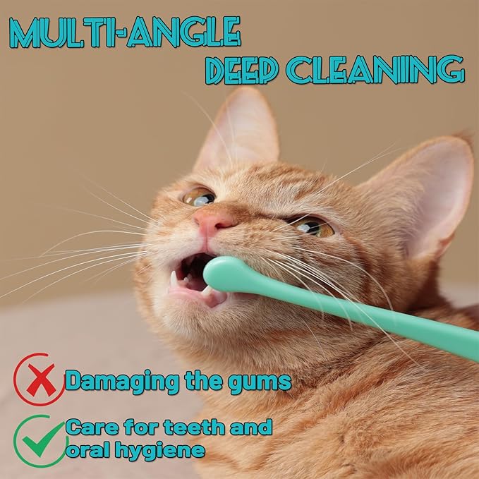 E.M&S.T by Emmeliestella Small Dog & Cat Toothbrush Kit，Micro Head, Kitten Toothbrush, Finger Brush, Starter Kit, Round & Pointed Design, Pet Dental Care, Soft Bristles, Multi-Angle, Deep Clean, 5PCS