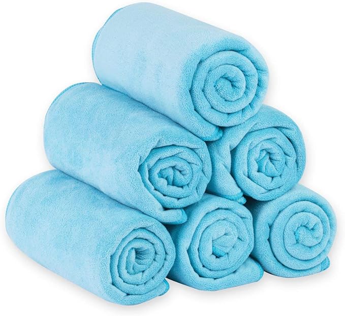JML Microfiber Bath Towels, Bath Towel Set (6 Pack, 27" x 55") - Extra Absorbent and Fast Drying,Multipurpose Microfiber Towel for Bath, Beach, Pool, Sports, Yoga - Sky Blue-StrideForce Fitness