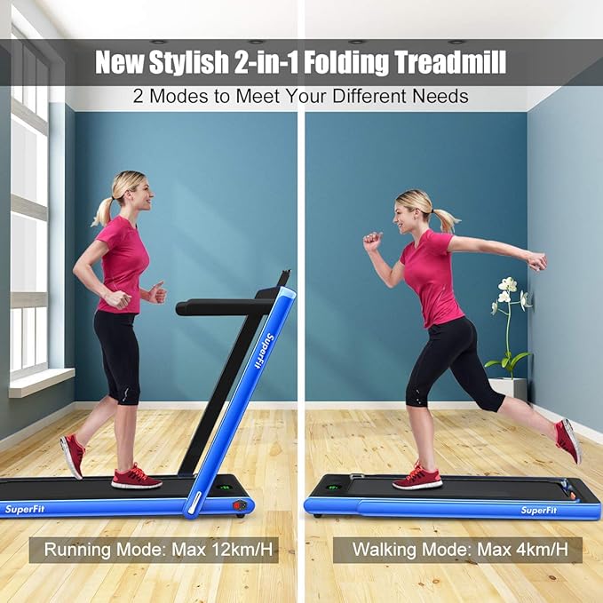 GYMAX Walking Pad, 2.25HP Foldable Treadmill with Smart App & Remote Control, Bluetooth LED Monitor, Small Spaces Compact Running Machine, Folding Portable Under Desk Treadmill for Home Office-StrideForce Fitness