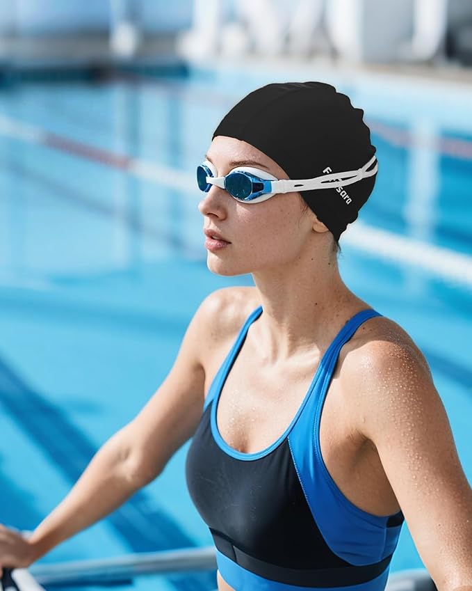 Firesara Fabric Swim Cap, High Elasticity Swimming Cap Keeps Hair Clean Breathable Fit Both Long Hair Short Hair, Swim Caps Woman Girls Men Kids One Size Hat-StrideForce Fitness