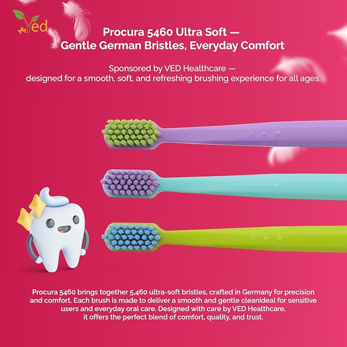 Ved Replacement Heads for Tooth Brush - Brush Head Pack, Soft Bristle Toothbrushes for Adults, Medium & Extra Soft Options, Adults with 5,460 Super Soft Bristles for Sensitive. (Purple+Cyan+Green)