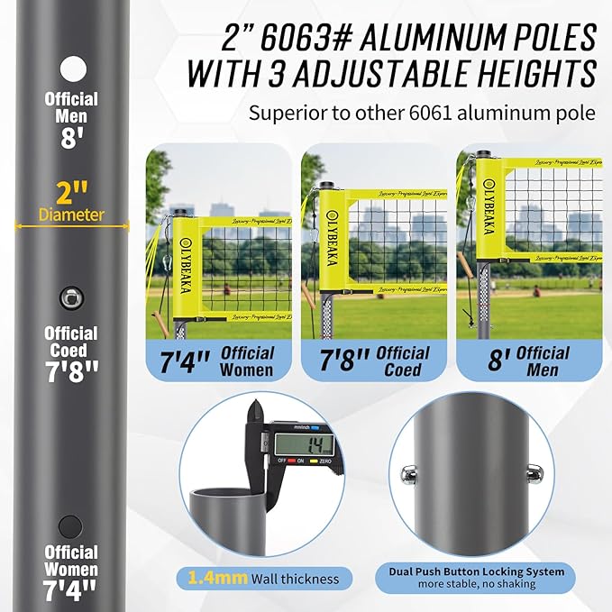 2025 Outdoor Professional Volleyball Net Set for Backyard Beach with Tetoron Net, Adjustable 2" Aluminum Poles, PU Volleyball,Carry Bag - Easy Setup & Anti-Sagg with 2 Tension Adjusters-StrideForce Fitness