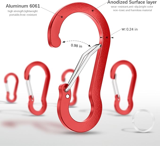 sprookber 3.2 Inch Aluminum Carabiner Clips D Ring, Caribeaner Spring Snap Hook with Keychain for Camping, Hiking, Gym & Outdoor Gear, Set of 10-StrideForce Fitness