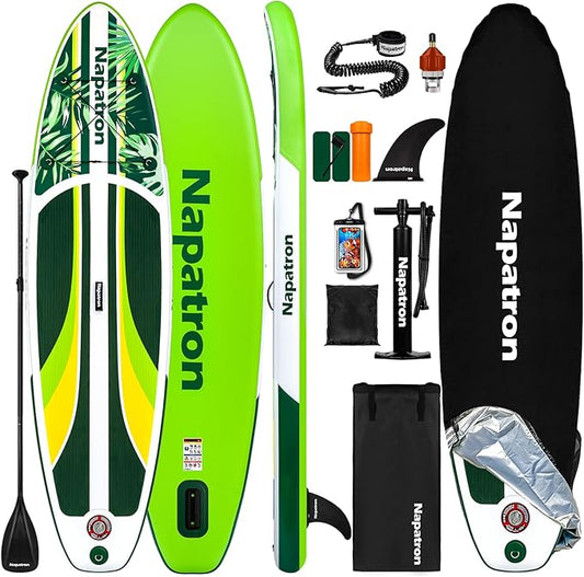 Napatron Family Inflatable Stand Up Paddle Board, Sup,Stable Wide Design,350LBS Capacity,Complete Paddle Board Package with Fast Action Pump,Leash,Ideal for Beginners/Youth & AllSkill Levels-StrideForce Fitness