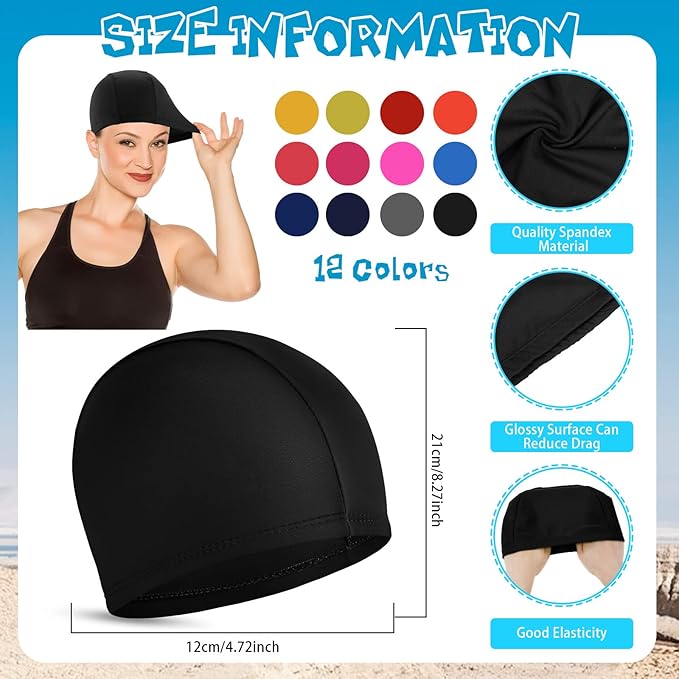 Bonuci 24 Pieces Cloth Elastic Swim Cap Bulk Comfortable Fabric Swimming Hat Elasticity Swimming Pool Cap Lightweight Bathing Caps for Women Men Kids Unisex, Not Waterproof-StrideForce Fitness