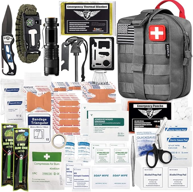 EVERLIT 250 Pieces Survival First Aid Kit IFAK EMT Molle Pouch Survival Kit Outdoor Gear Emergency Kits Trauma Bag for Camping Boat Hunting Hiking Home Car Earthquake and Adventures-StrideForce Fitness