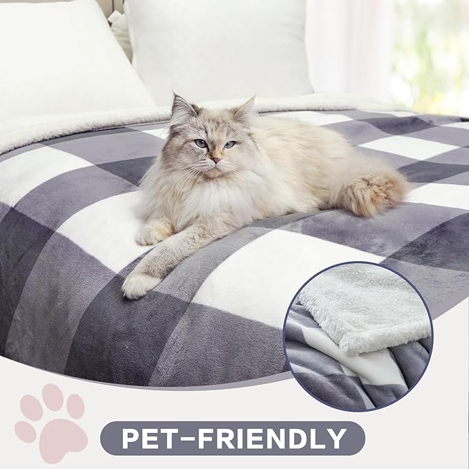 PU MEI Sherpa Blanket Fleece Throw Blanket Twin Plaid Thick Bed Blanket, Soft Warm Cozy Grey Checkered Throw Blanket 60"*80"-StrideForce Fitness