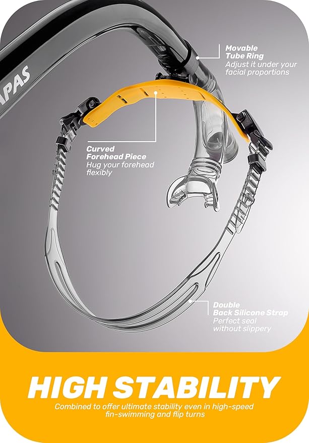 CAPAS Training Swim Snorkel for Lap Swimming, Swivel Headband Ultimate Fit Center-Mount Swimmers Snorkel with Liquid Silicone Mouthpiece Adjustable Strap, Designed for Adult Men Women-StrideForce Fitness