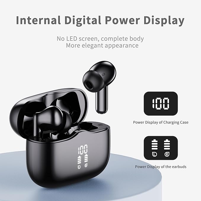 Wireless Earbuds, Bluetooth 5.4 Headphones in Ear with 4 ENC Noise Cancelling Mic, New Wireless Earphones HiFi Stereo Deep Bass 40H Playtime, In-Ear Bluetooth Earbuds LED Display IP7 Waterproof, USB-C-StrideForce Fitness
