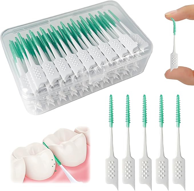 Dental Floss Picks Soft Silicone interdental Brush, Braces Brush, Floss Picks for Teeth, Disposable interdental Brush, Suitable for Cleaning Teeth Health(Green, 160pcs)