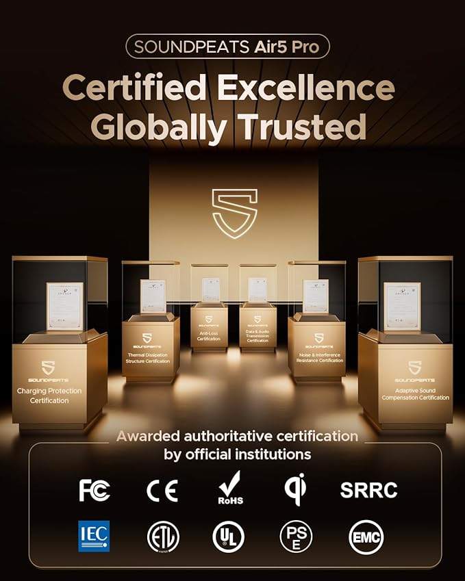 SoundPEATS Air5 Pro Adaptive Hybrid Noise Cancelling Wireless Earbuds, Qualcomm Snapdragon Sound, aptX™ Lossless, LDAC LE Hi-Res Audio, 6 Mics AI CVC 8.0 Call, 37H Playtime, IPX5 Waterproof, BT 5.4-StrideForce Fitness