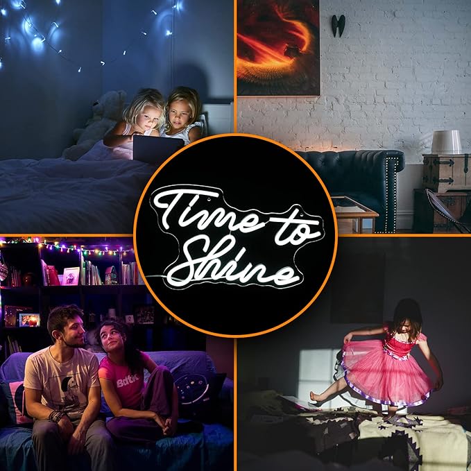 Time To Shine Neon Sign White Led Sign Time To Shine Neon Lights Decor for Lover Dimmable Letter Neon Wall Signs USB Powered with Switch Neon Signs for Wall Decor Party Wedding（16.5’’X10.2’’）-StrideForce Fitness