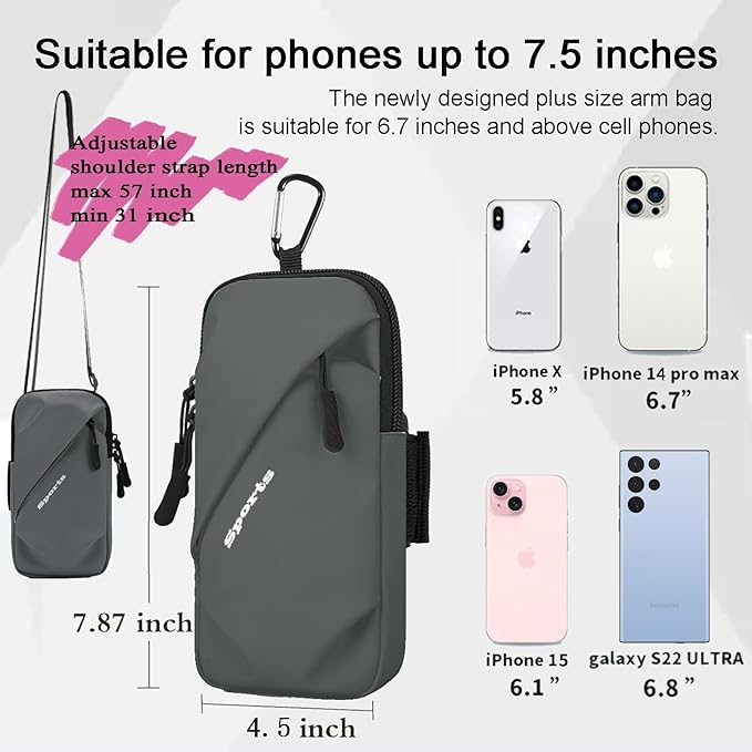 Cell Phone Armbands Running Phone Holder Armband, Shoulder Holster Phone Purse Crossbody Bag Pouch (Gray)-StrideForce Fitness
