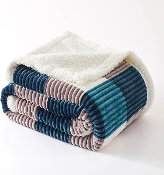 PU MEI Sherpa Blanket Twin Plaid Thick Bed Blanket, 90”*80” Super Soft Flannel Fuzzy Fleece Reversible Velvet Plush Warm Blanket for Couch (Teal Check, 80"*90")-StrideForce Fitness