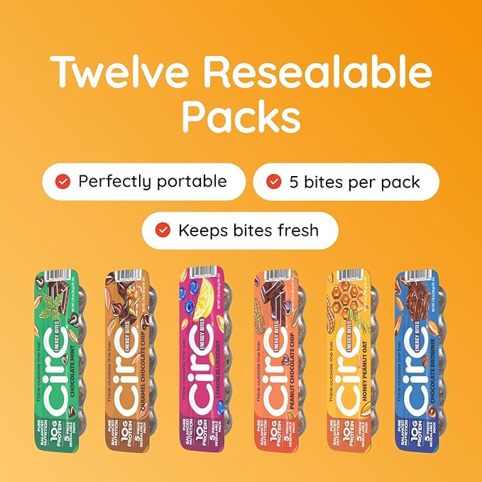 CirC Energy Bites - New Variety 12 Pack Gluten Free Protein Balls - 10g Protein, Whole Grains, Nuts & Fruit - Portable Healthy Snacks for Adults & Kids, 5 Piece Resealable Packs-StrideForce Fitness