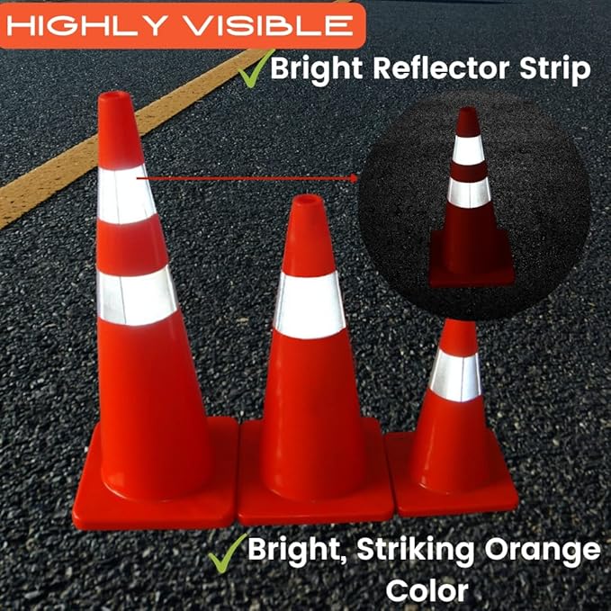 6, 9, 12, 18, 28 Inch Sports Training Traffic Cones - Durable Orange Cones for Soccer, Football, Basketball, Agility Drills, Parking, Safety, Road Use (Set of 12)-StrideForce Fitness