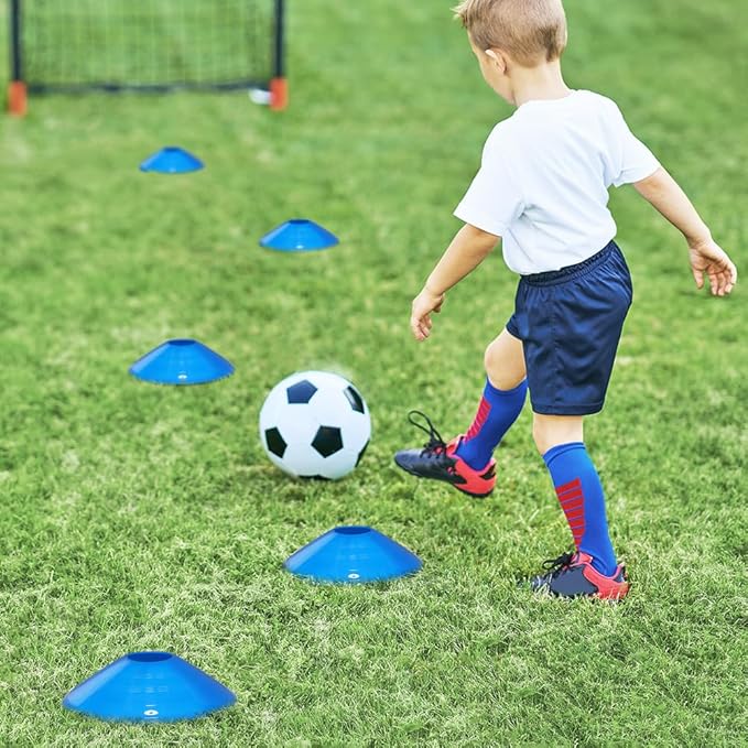 GHB Soccer Cones 25/50/100 Pack Disc Soccer Sport Cones Training Field Marker Agility Cones for Traffic, Basketball, Coaching, Practice Equipment Includes Cone Drills Guide-StrideForce Fitness