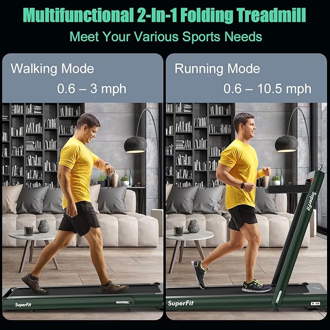 GYMAX Walking Pad, 4.75HP Under Desk Treadmill with LED Touch Screen, App Control, Built-in Speaker & Handle, 2 in 1 Folding Compact Portable Treadmill for Home Small Space-StrideForce Fitness