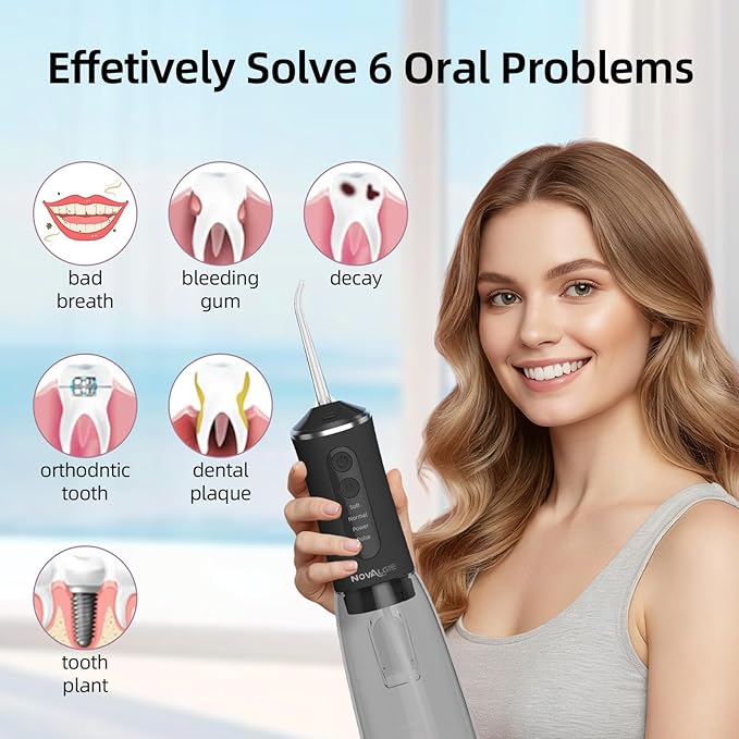 Water Dental Flosser for Teeth Pick, Cordless 360ML Tank 5 Jet Tips Electric Flosser, Rechargeable 4 Mode IPX7 Oral Irrigator for Implants, Brace & Sensitive Teeth Care, Home & Travel Use