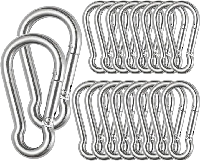 Stainless Steel Spring Snap Hook Carabiner M6 M8 M10 Heavy Duty Carabiner Clip Spring Clips Keychain 5/16 Inch Quick Links for Backpack, Hammocks, Camping, Swing(16/30/10PCS)-StrideForce Fitness