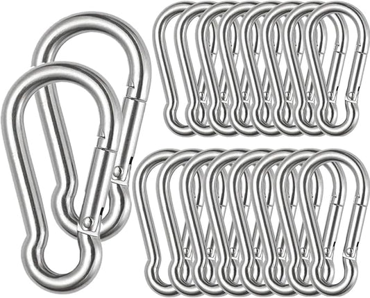 Stainless Steel Spring Snap Hook Carabiner M6 M8 M10 Heavy Duty Carabiner Clip Spring Clips Keychain 5/16 Inch Quick Links for Backpack, Hammocks, Camping, Swing(16/30/10PCS)-StrideForce Fitness