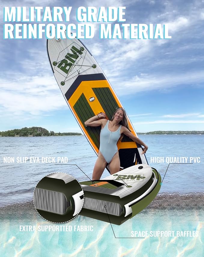 BM Paddle Board Inflatable Stand Up Paddle Board, SUP Paddleboard for Adult, Premium Accessories | Non-Slip EVA Deck & Foam Handles, Camera Mount, Double Action Pump, 85L Travel Backpack-StrideForce Fitness