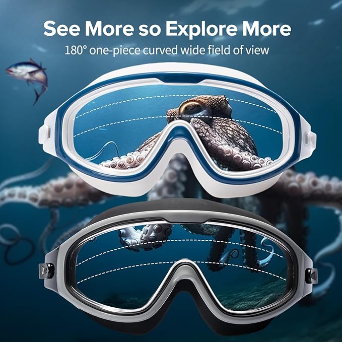 Adult Swimming Goggles,Leak-Proof,Anti-Fog Pool Glasses,Wide View Swim Goggles with Ear Plugs and Nose Clip-StrideForce Fitness