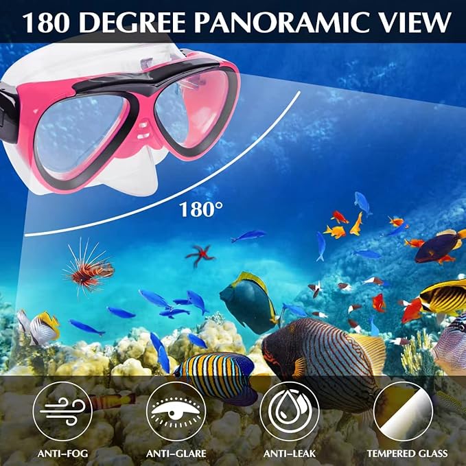 GreenLF Kids Snorkel Set, Anti-Fog Snorkeling Mask with Nose Covers for Youth Junior Child, Boys & Girls Age 5-12, Semi-Dry Diving Scuba Swimming Goggles Gear Packages-StrideForce Fitness