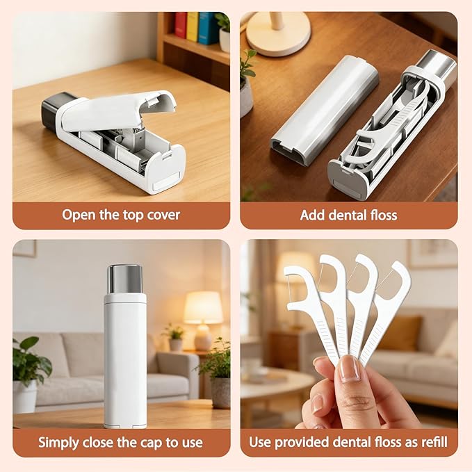 Portable Dental Floss Case,Automatic Dental Floss Pick Case,Refillable Floss Organizer with 100 Picks,Dentals Flosss Pick Cases for Cleaning Teeth and Oral Care (2PCS B)