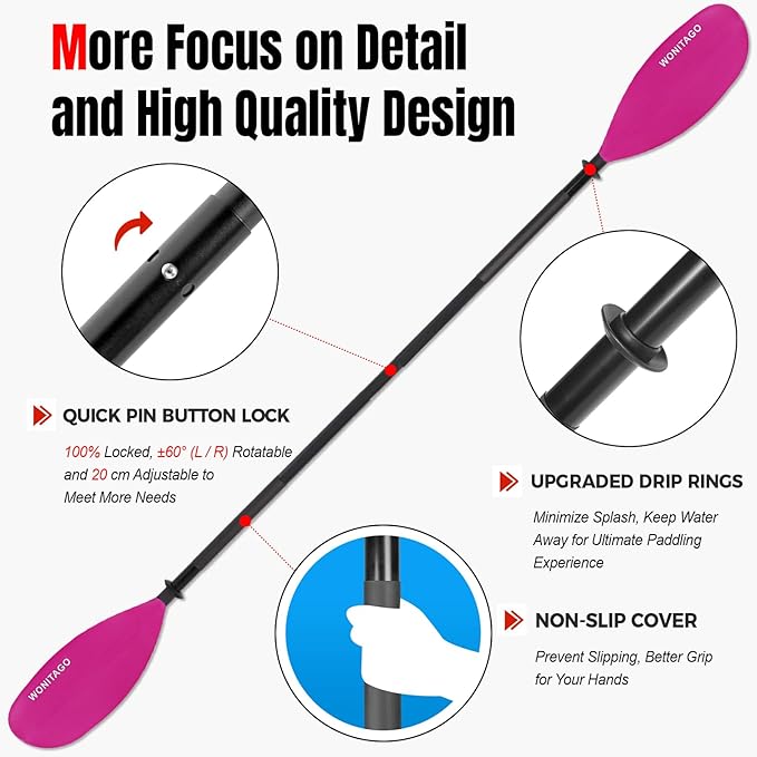 Kayak Paddles with Alloy Shaft and PP Blade, Floating Kayaking Oars, Adjustable 230-250 cm/90-98 Inches, 210-230 cm/82-90 Inches-StrideForce Fitness