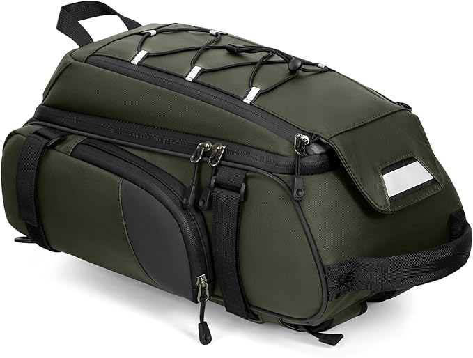 RAINSMORE Bike Bags for Bicycle Rear Rack 15L Waterproof Bike Ebike Trunk Pannier Saddle Bag with Rain Cover Bike Accessories Backpack Shoulder Bag for Commuter Travel Outdoor, Green-StrideForce Fitness