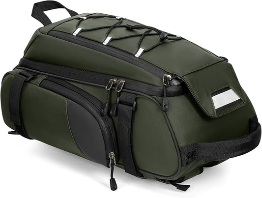 RAINSMORE Bike Bags for Bicycle Rear Rack 15L Waterproof Bike Ebike Trunk Pannier Saddle Bag with Rain Cover Bike Accessories Backpack Shoulder Bag for Commuter Travel Outdoor, Green-StrideForce Fitness