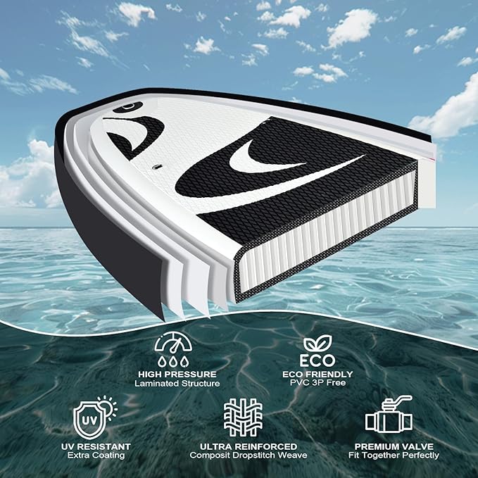 Inflatable Stand Up Paddle Board 10‘x30‘‘- Ultra-Light SUP with Backpack, Pump, Paddle, Coil Leash, 3 Fins, Repair Kit, Stable Design, Non-Slip EVA Deck for Adults & Youth-StrideForce Fitness