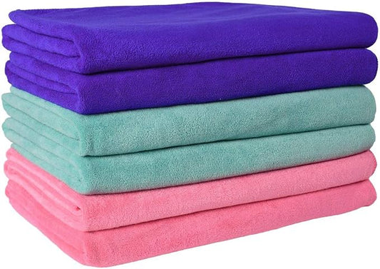 JML Microfiber Towels, Bath Towel Sets (6 Pack, 27" x 55") - Extra Absorbent, Fast Drying, Multipurpose for Bath, Swimming, Fitness, Sports, Yoga, Dark Blue/Green/Pink-StrideForce Fitness