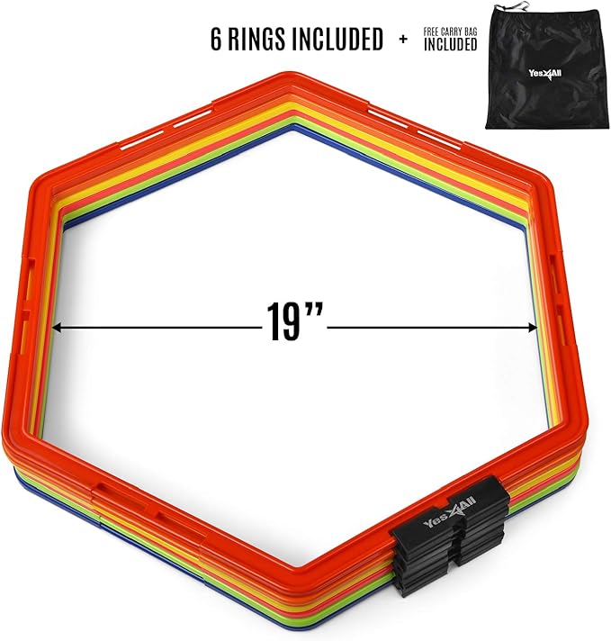 Yes4All Hex Agility Rings/Speed Rings with Carrying Bag – Hexagon Rings, Agility Hurdles for Agility Footwork Training-StrideForce Fitness