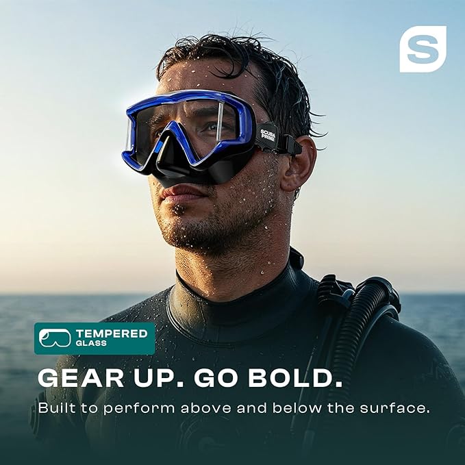 Pano 3 Scuba Diving Mask, Tempered Glass Snorkel Mask Three-Window Scuba Mask No-Leak Dive Mask Silicone Skirt Diving Mask for Snorkeling and Scuba Use-StrideForce Fitness