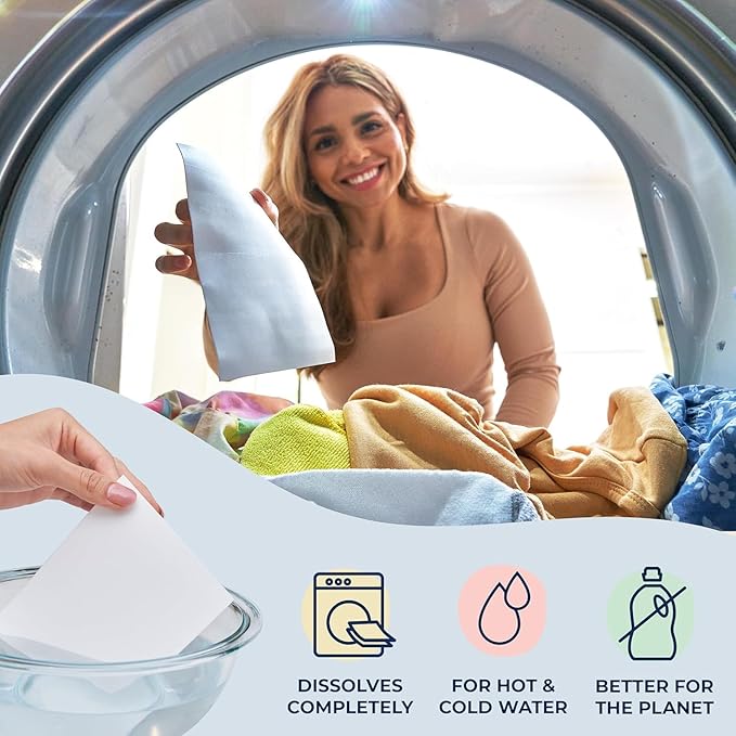 Miss Mouth's Messy Eater Laundry Detergent Sheets - 120 Loads Travel Friendly Detergent Sheets - Hypoallergenic, Sensitive Skin Safe, Pediatrician and Dermatologist Tested, Fragrance Free