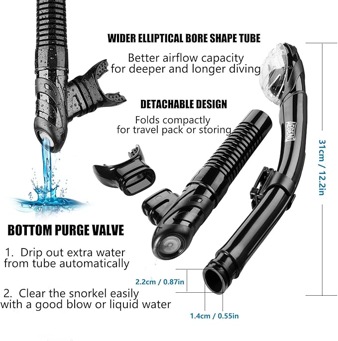 Aegend Dry Snorkel, Dive Mask Easy-Breath Free Diving Snorkel for Snorkeling Scuba Diving Freediving Swimming, with Top Dry Valve and Food-Grade Silicone Mouthpiece-StrideForce Fitness