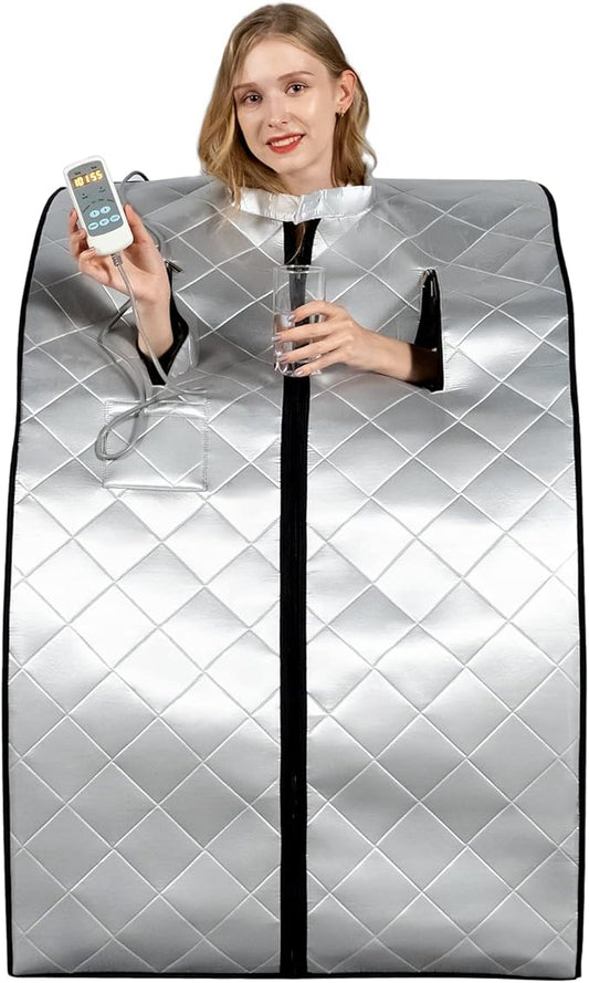 Smartmak Far Infrared Sauna, Full Body One Person SPA Set with Portable Time & Tempreture Remote Control, Heating Foot Pad and Foldable Reinforced Chair(L 27.6’’ x W 31.5’’ x H 37.8’’) - Black Border-StrideForce Fitness