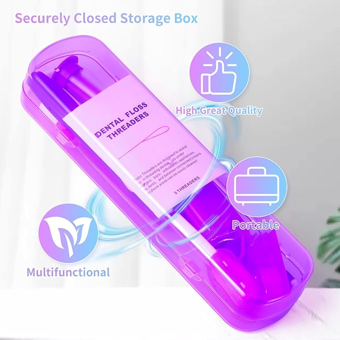 Annhua Braces Kit Cleaning Tools Boxed 8 Pack for Orthodontic, Portable Travel Dental Pick Tool Set for Braces, Interdental Brush, Ortho Wax, Floss, Oral Mirror Included - Purple